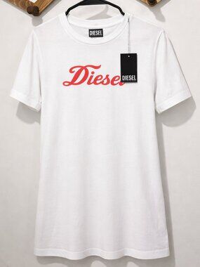 NWT Diesel Women’s Logo T-Shirt Dress Size Large White/Red Graphic Streetwear